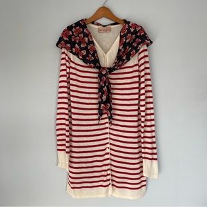Vintage Silk Blend Stripe Cardigan /w Detachable Scarf